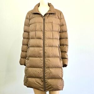 Michael Kors Womens Packable Down Filled Puffer Coat Long Winter Jacket Taupe XL